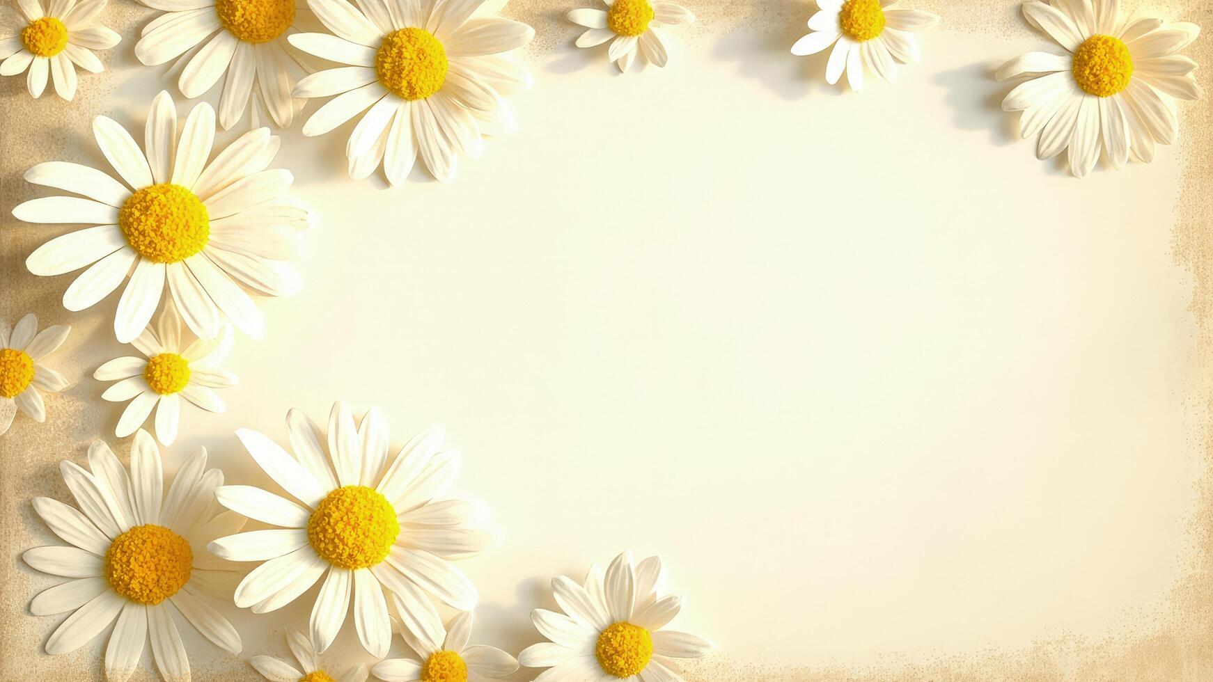 Daisy flower arrangement on a light beige background with natural texture and shadow effect creating beautiful floral design photo