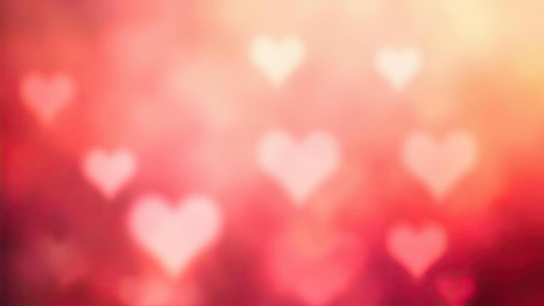 Romantic heart bokeh background featuring blurry hearts and soothing red and peach colors photo