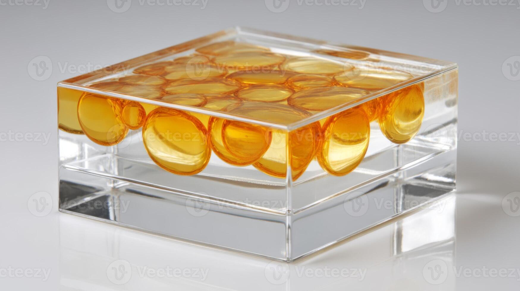 Bright Orange Gel Capsules Encased in Clear Acrylic with Smooth Surface and Textured Design for Modern Decor and Display photo