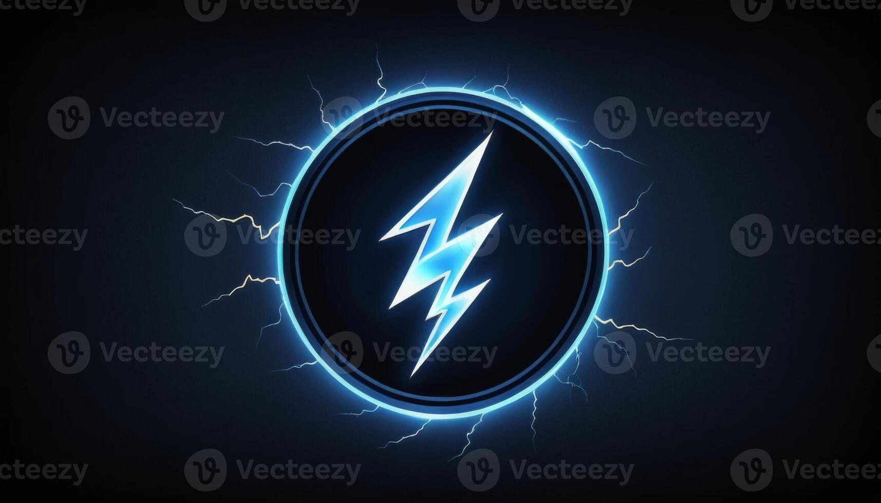 Dynamic Electric Thunderbolt Icon with Bright Blue Glow and Radiating Lightning Effects on Dark Background photo