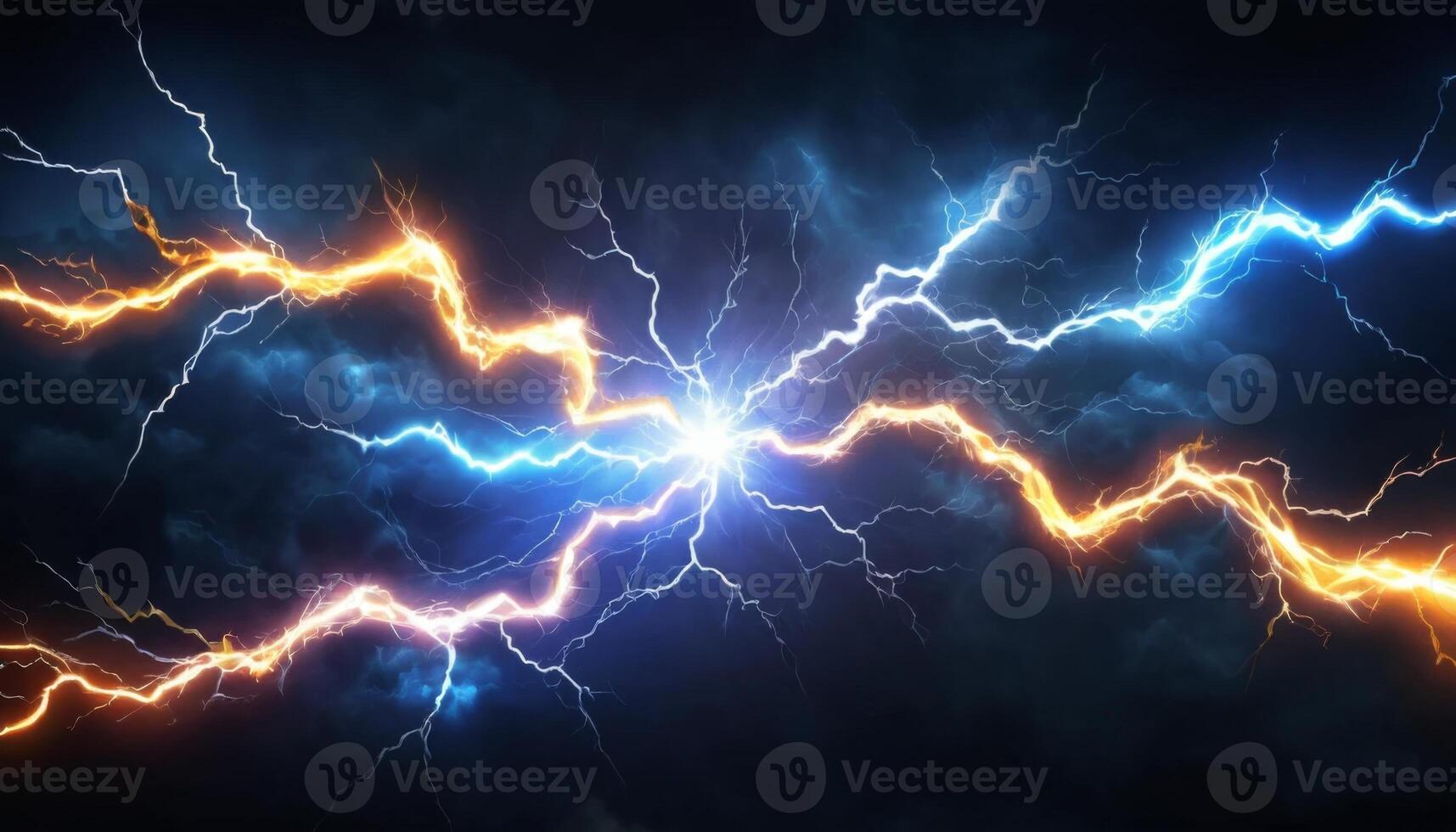 Dramatic Lightning Strikes in Dark Stormy Sky Creating Intense Energy and Natural Elements in Vibrant Colors photo