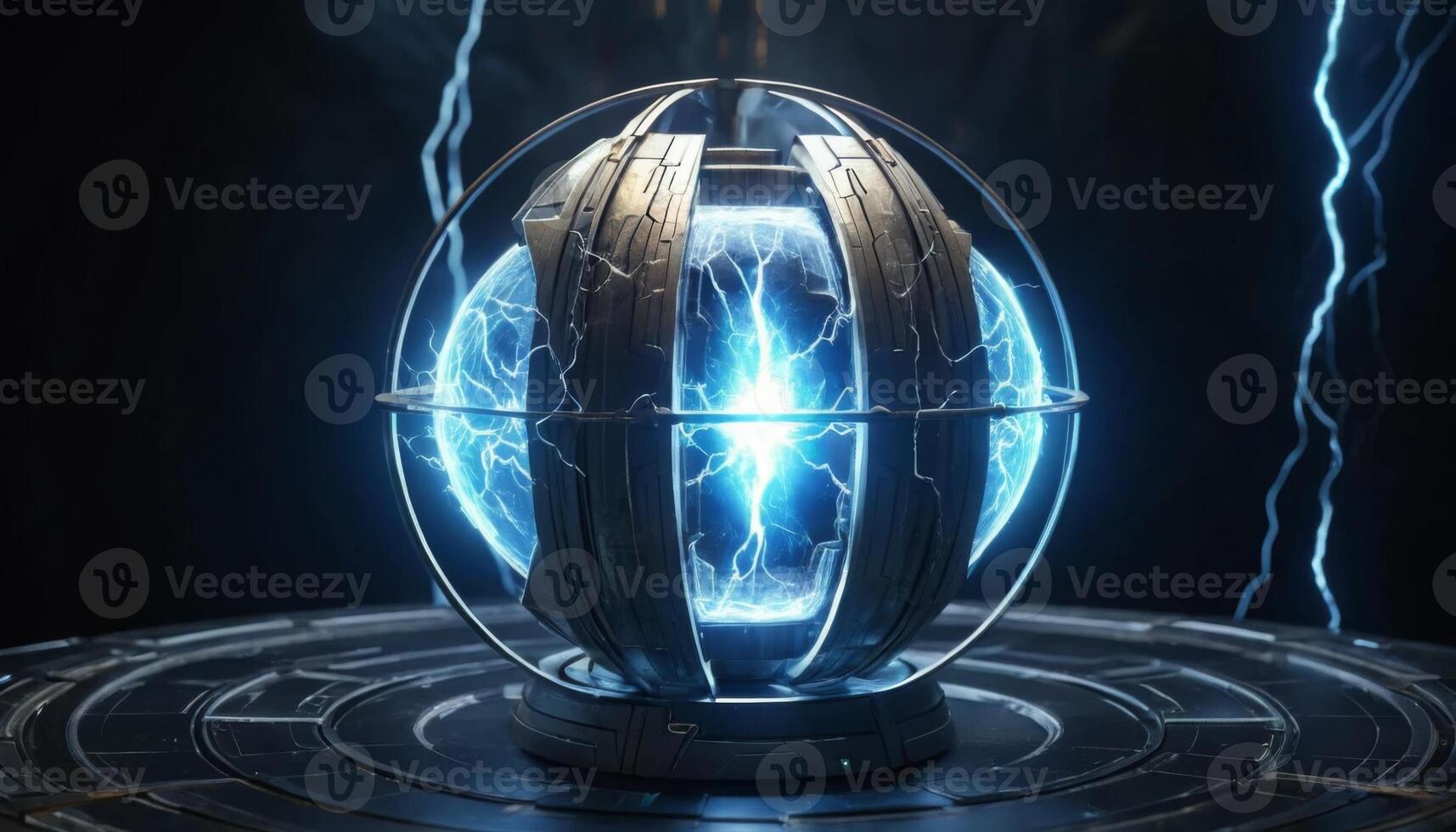 Futuristic Energy Sphere with Electric Glow in a Dark Environment for Science and Technology Concepts photo