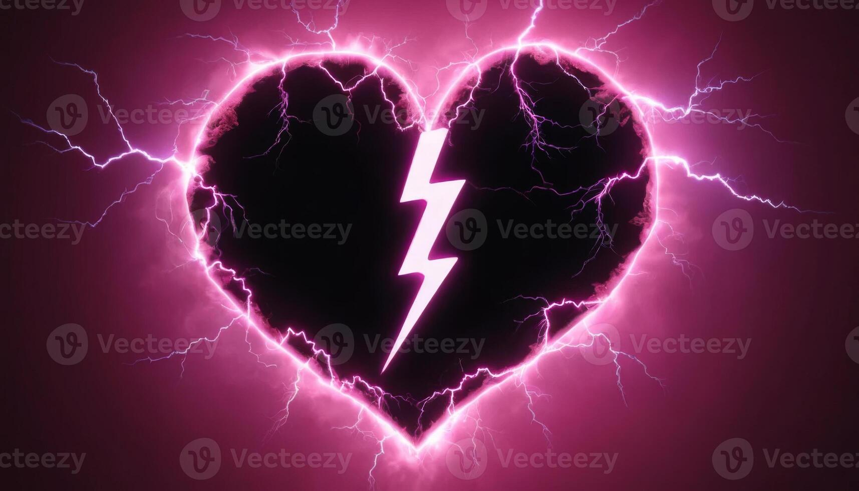 Neon Heart with Lightning Bolt in Bright Pink Background Illustrating Love and Passion with Electric Energy and Vibrancy photo
