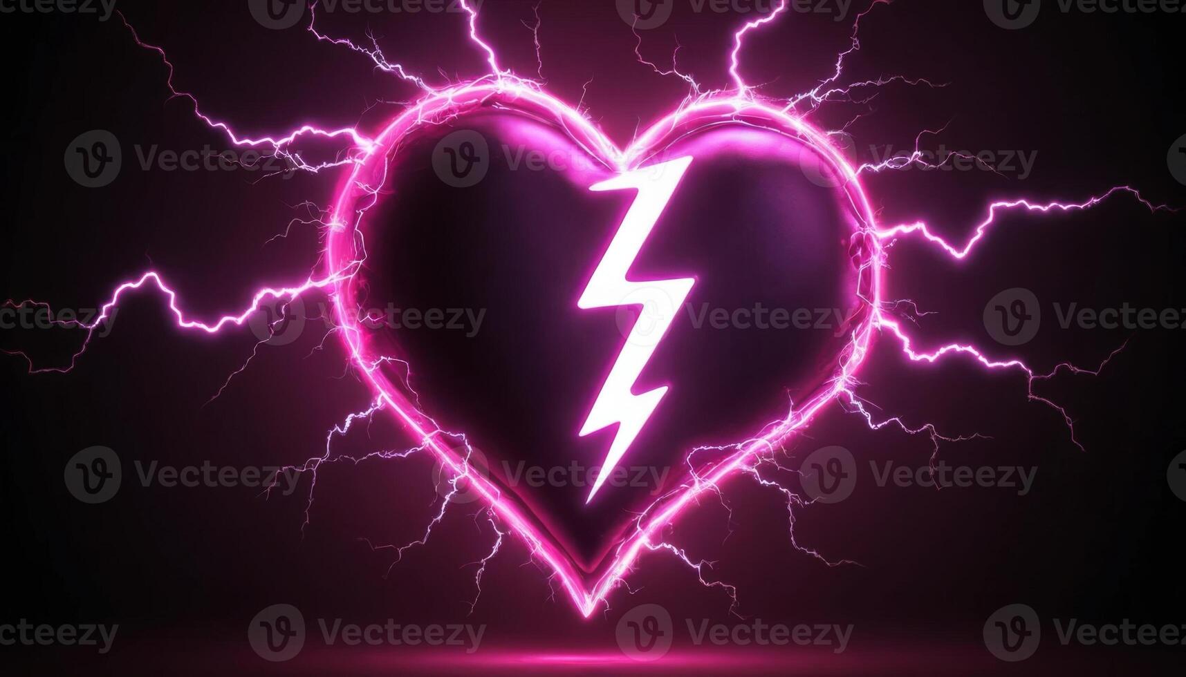 Electric Heart with Lightning Bolt Surrounded by Pink Lightning on Dark Background for Creative and Dynamic Concepts photo