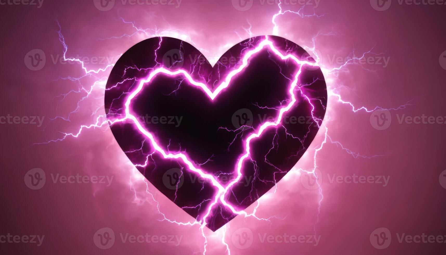 Striking Heart Design with Electric Lightning Against a Pink Background for Creative and Dynamic Visual Projects photo
