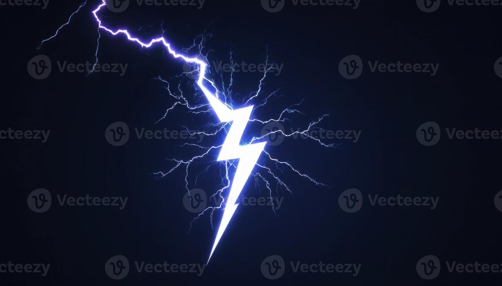 Dramatic Lightning Bolt Striking Down with Energetic Brightness on Dark Background, Evoking Power of Nature photo