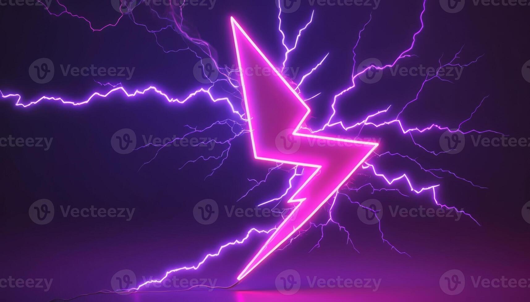 Bright Pink Lightning Bolt with Electric Purple Background and Dynamic Energy Sparks Radiating in an Abstract Composition photo
