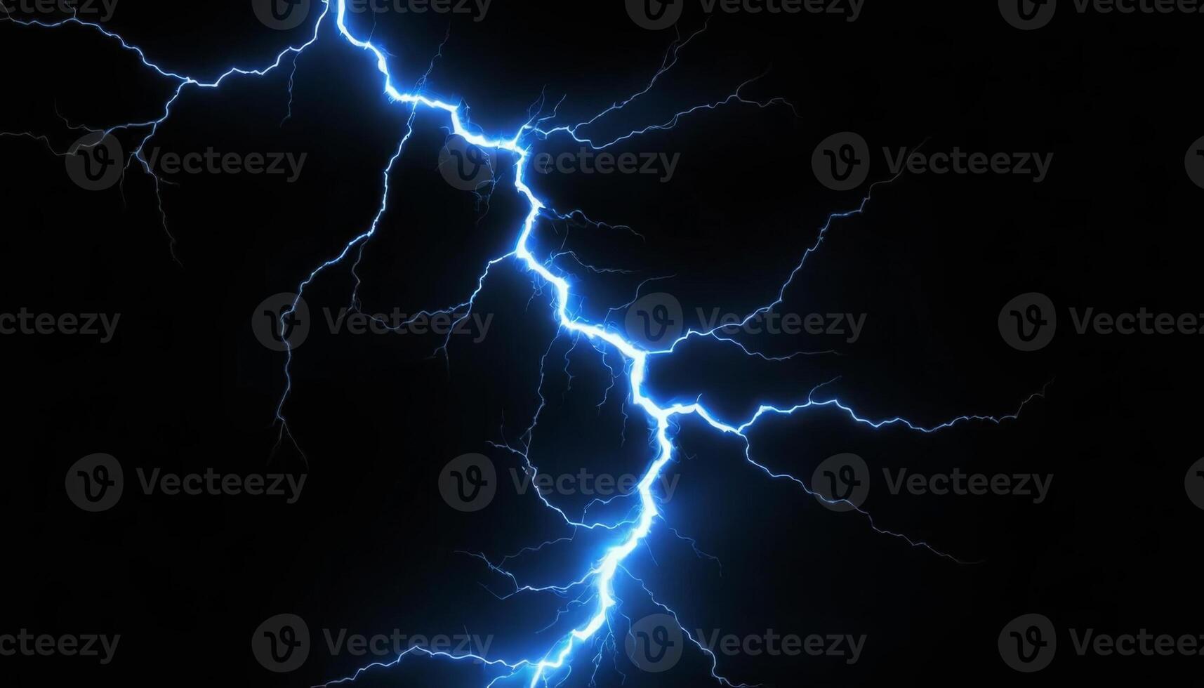 Stunning Lightning Strike Illuminating Dark Sky with Energetic Blue Glow and Dramatic Thunderstorm Atmosphere photo