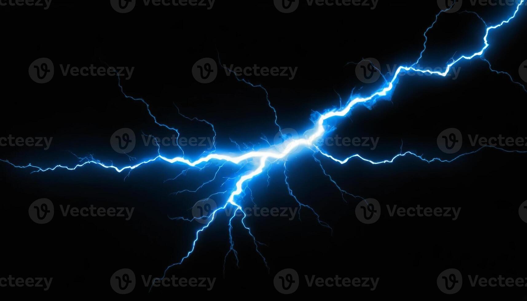 Dramatic Blue Lightning Bolt Striking through Dark Sky Creating an Electrifying Natural Phenomenon Display photo
