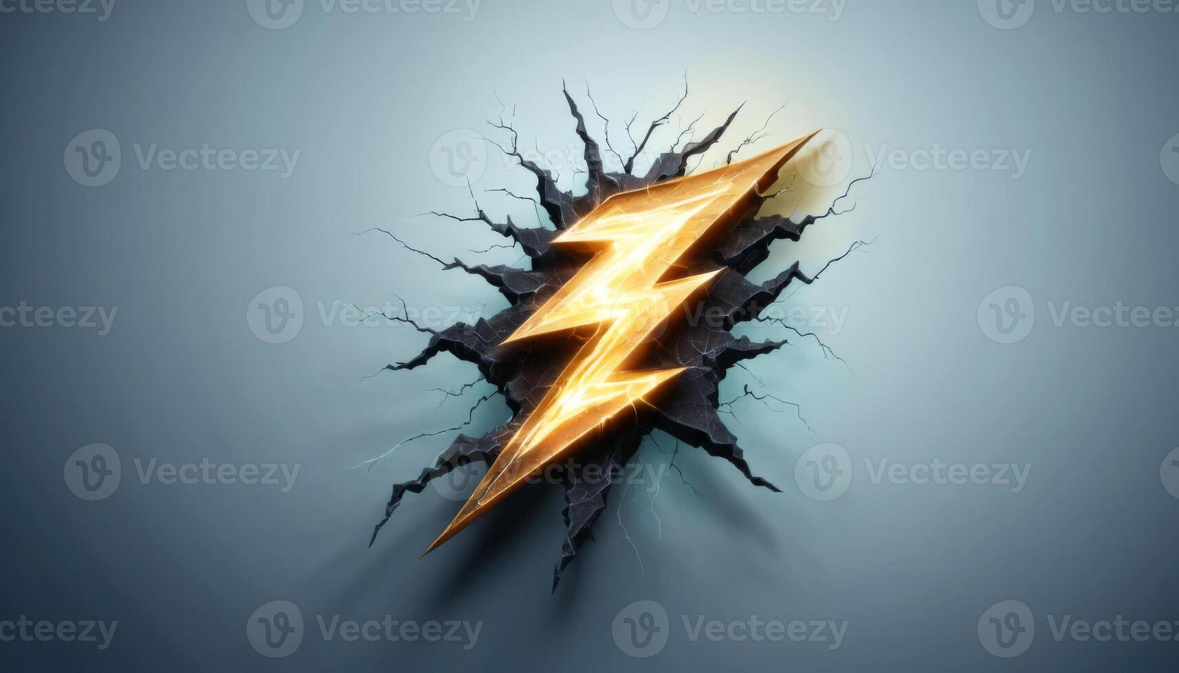 Bright and Dynamic Lightning Bolt Against Cracked Wall Background in Modern Digital Art Style photo