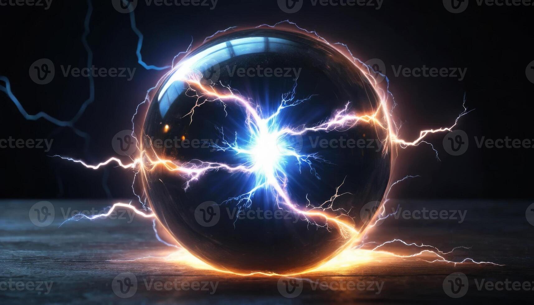 Glowing Energy Sphere with Electric Bolts and Dark Background for Science, Technology, and Fantasy Concepts photo