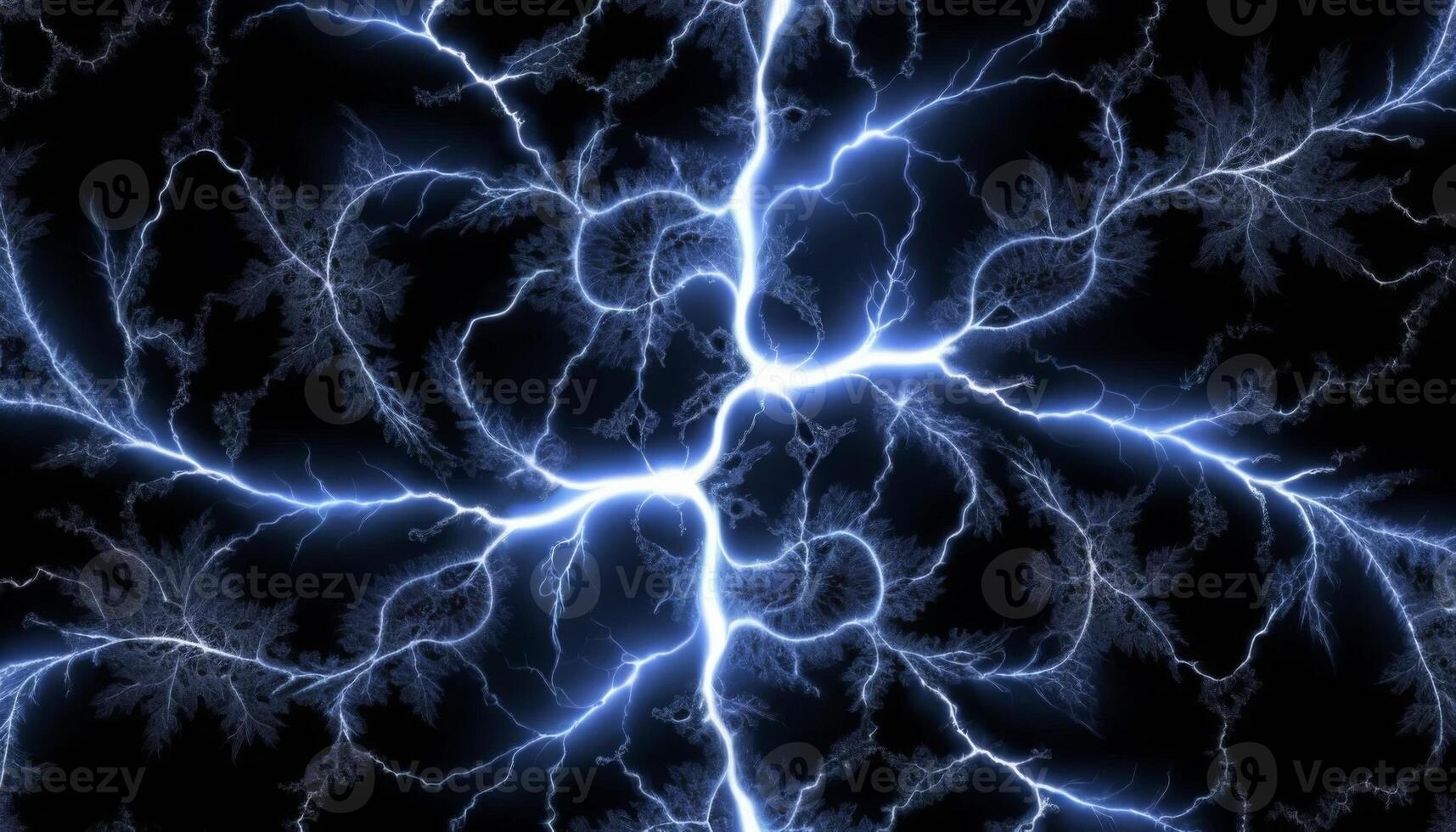 Dynamic Electric Arc with Bright Blue Lightning Striking Against Dark Background in Abstract Art Representation photo