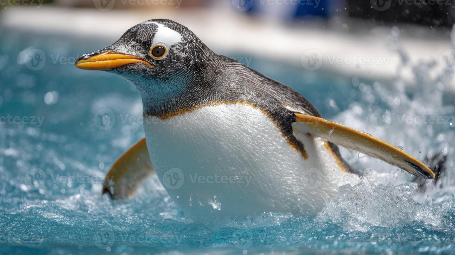 Playful Penguin Swimming in Clear Water Splashing Motion Lifestyle Nature Wildlife Animal Behavior photo