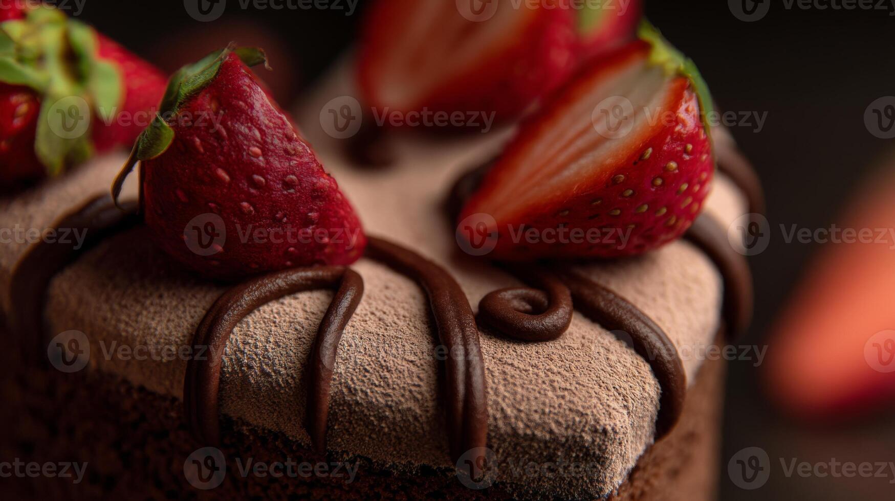 Decadent chocolate cake topped with fresh strawberries and rich chocolate drizzle, perfect for dessert lovers and celebrations photo