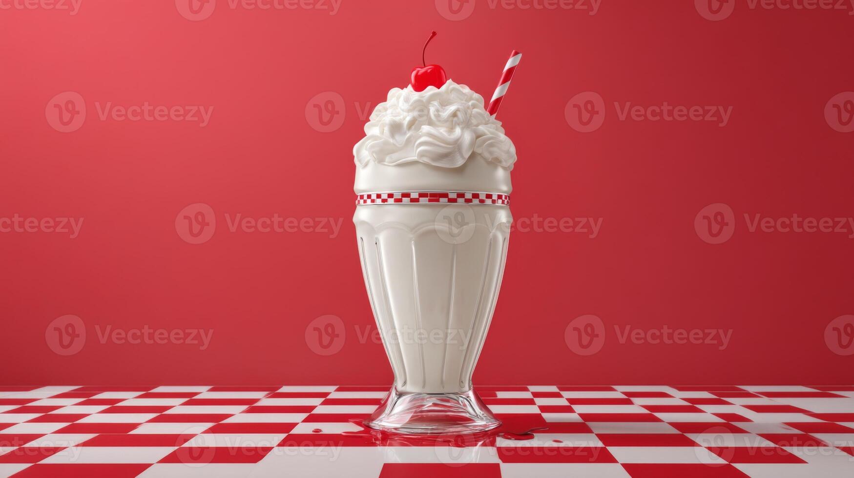 Delicious Classic Milkshake with Whipped Cream and Cherry on Top in Retro Diner Style Setting photo