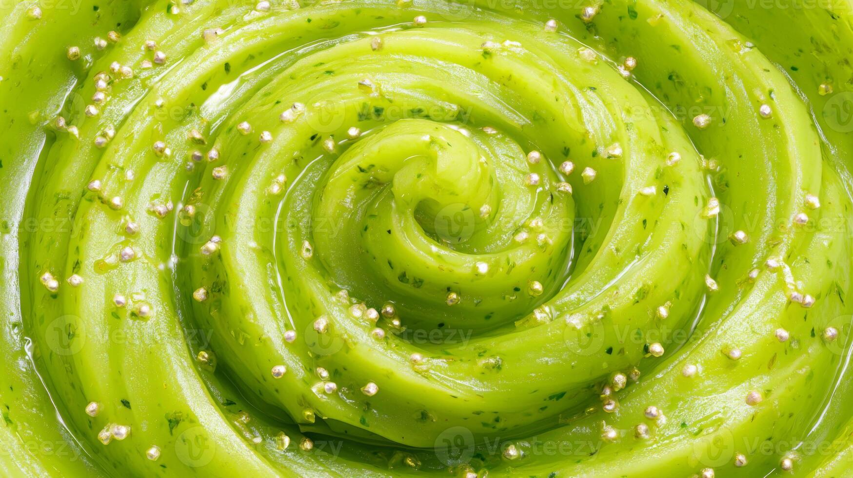 Fresh Green Swirl with Sparkling Edible Pearls in a Smooth and Creamy Texture Ideal for Culinary and Food Photography photo