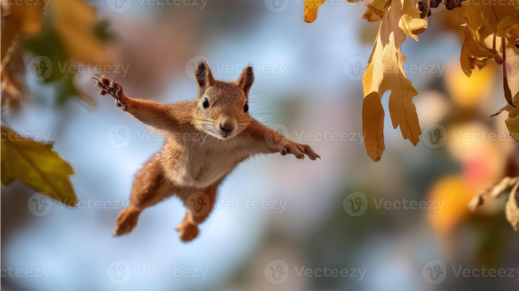 a squirrel is flying through the air photo