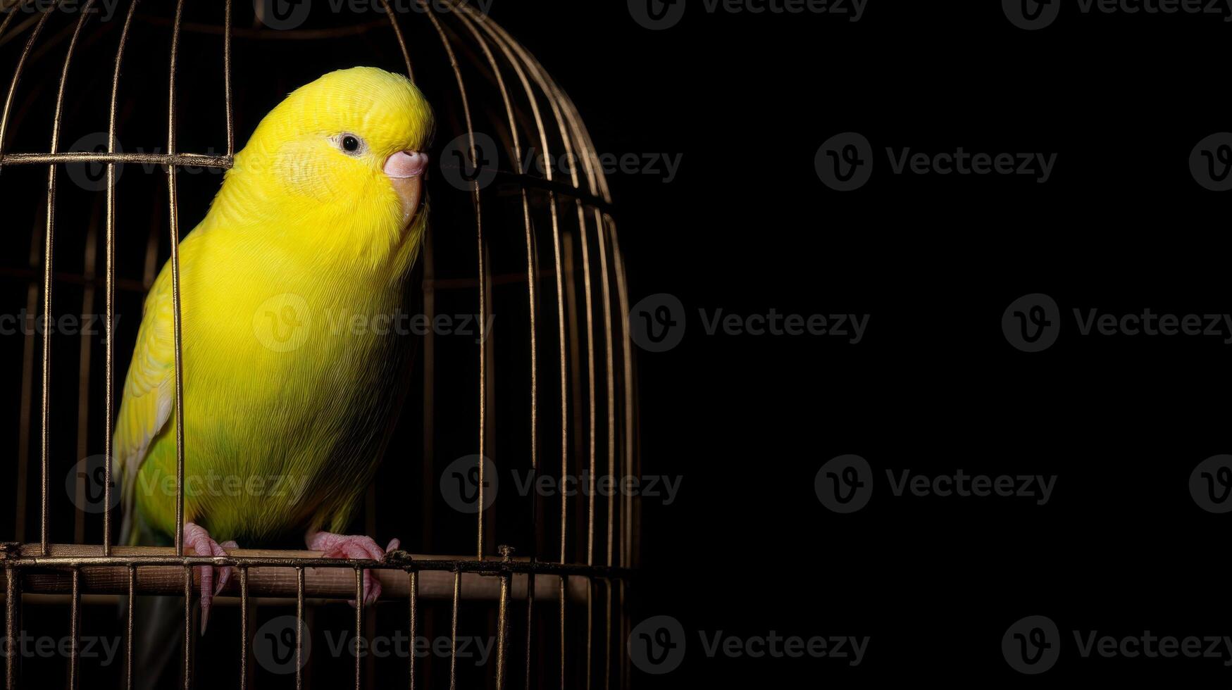 Bright Yellow Bird in a Vintage Cage Set Against a Dark Background, Capturing Serenity and Beauty in Nature photo