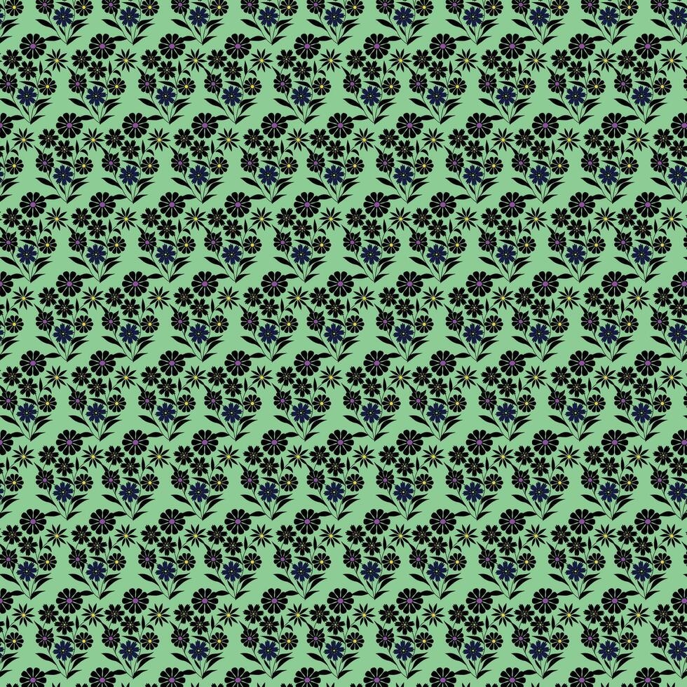 A green and black pattern with flowers vector