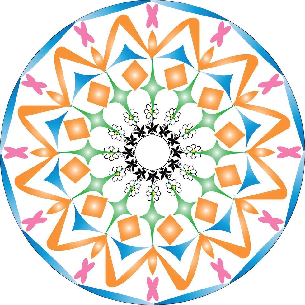 Mandala flowers with ornament style coloring page vector