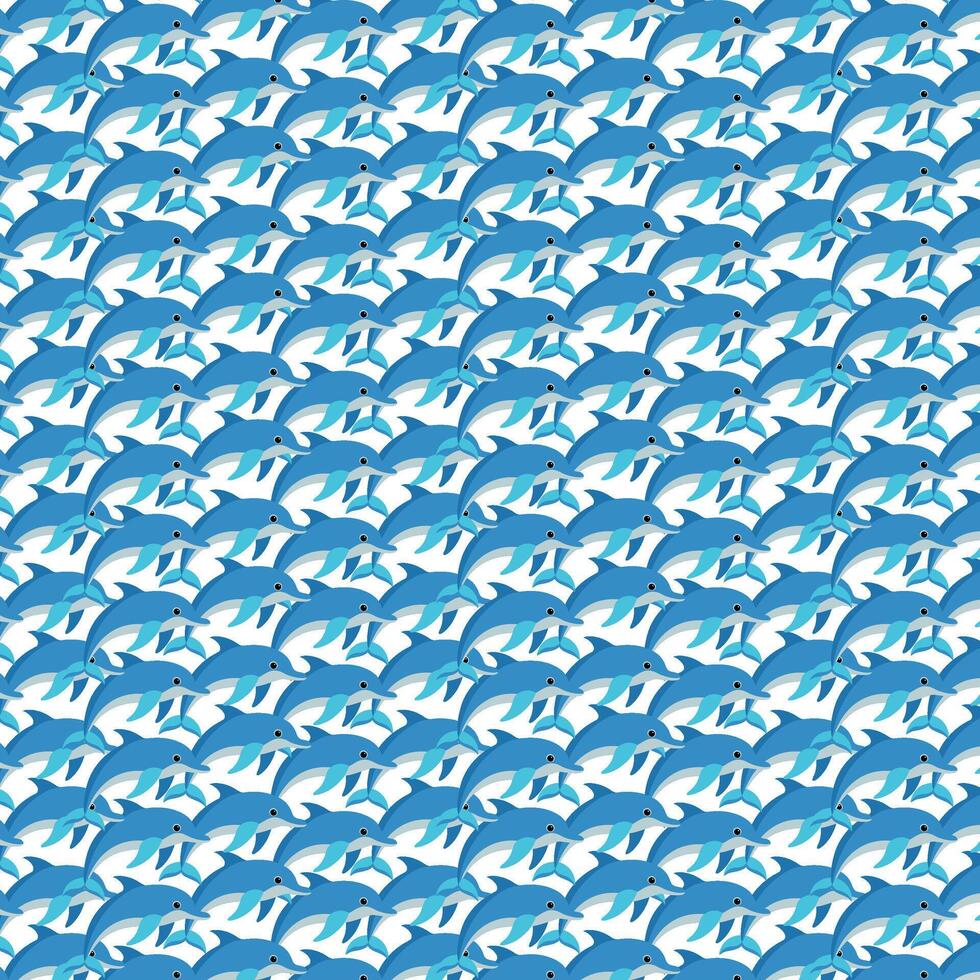 A blue and white pattern with many fish vector