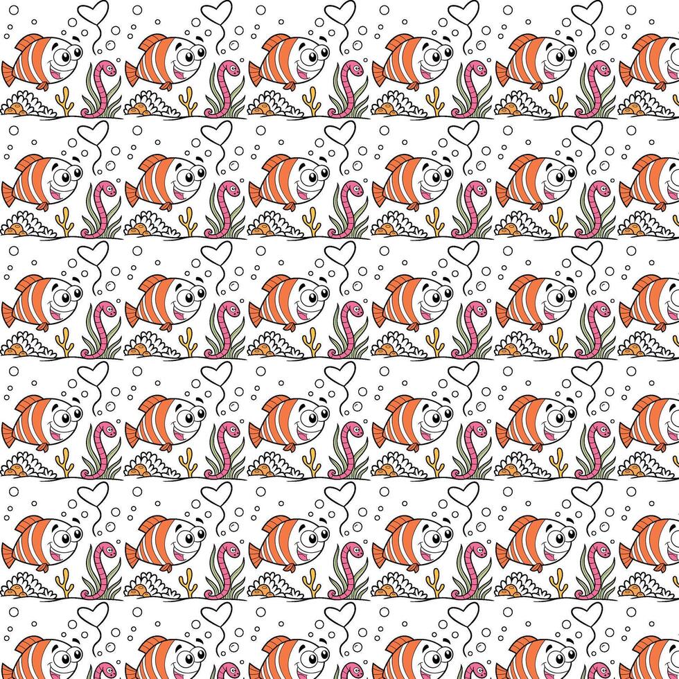 A pattern with fish and flowers on it vector