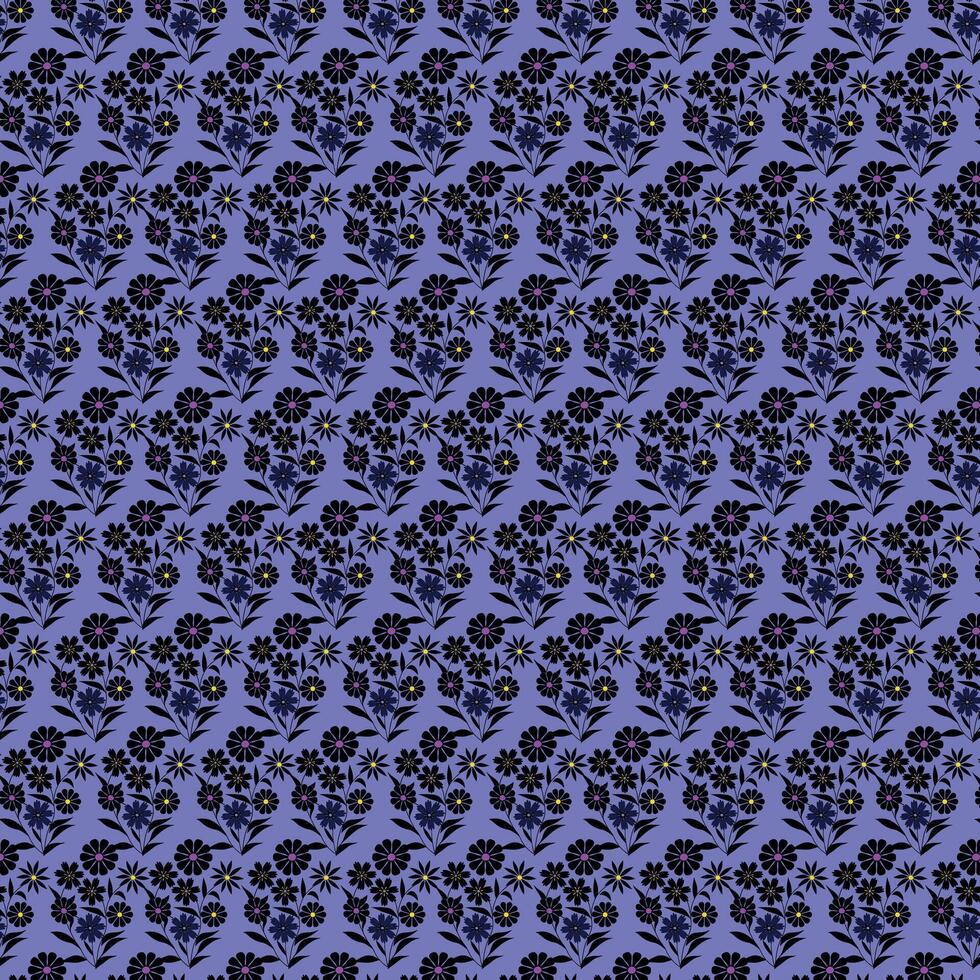 A blue and black pattern with flowers vector