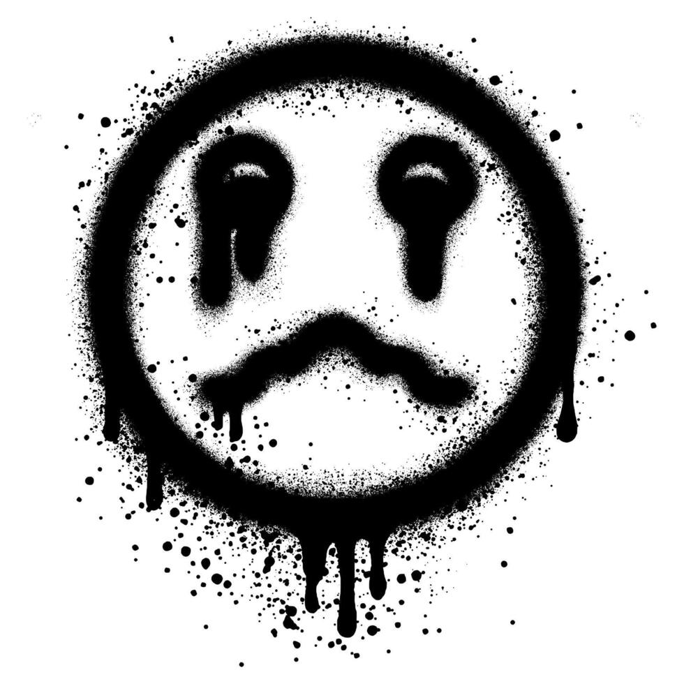 Loudly crying emoji in graffiti style with black spray paint. vector