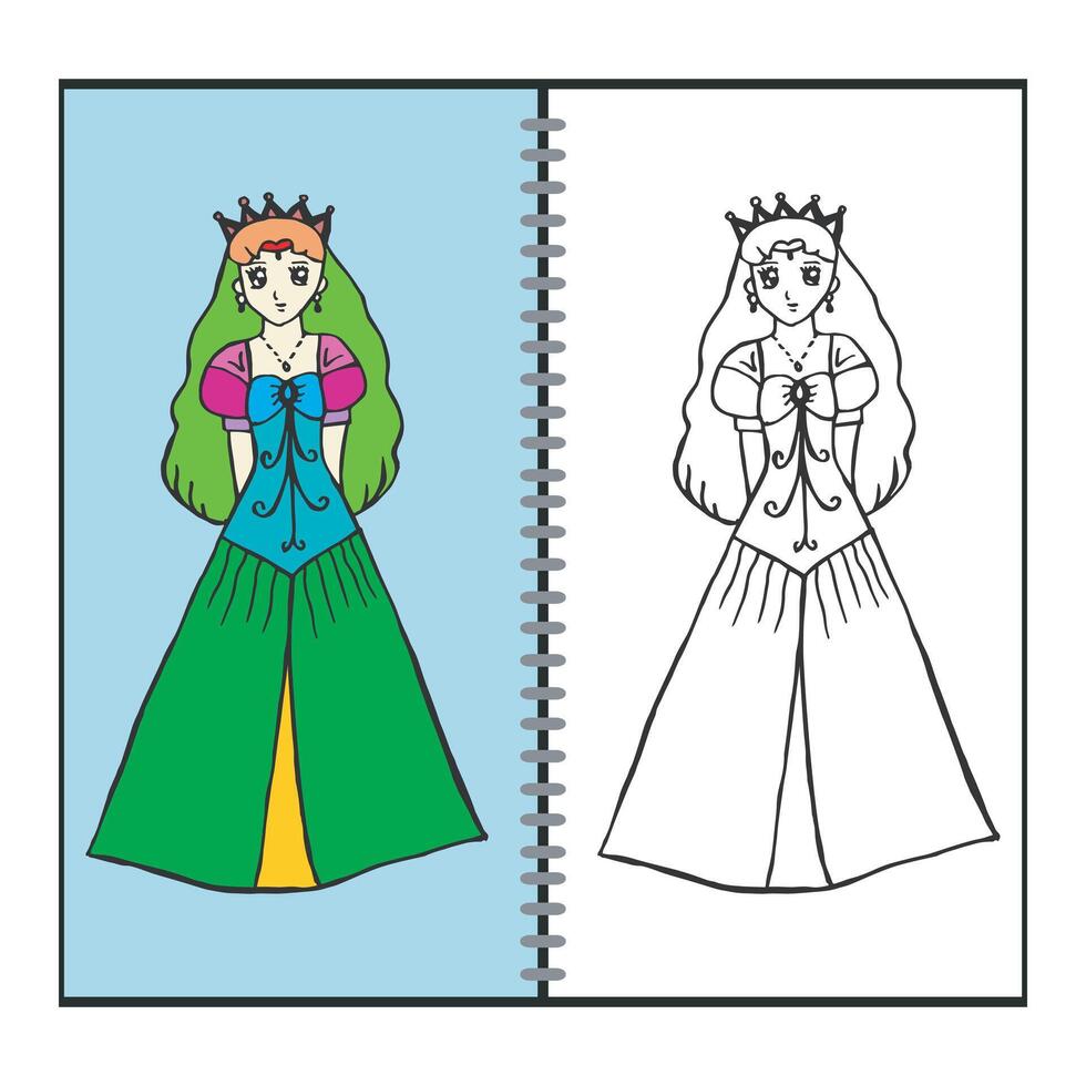 queen hand drawn for kid coloring vector