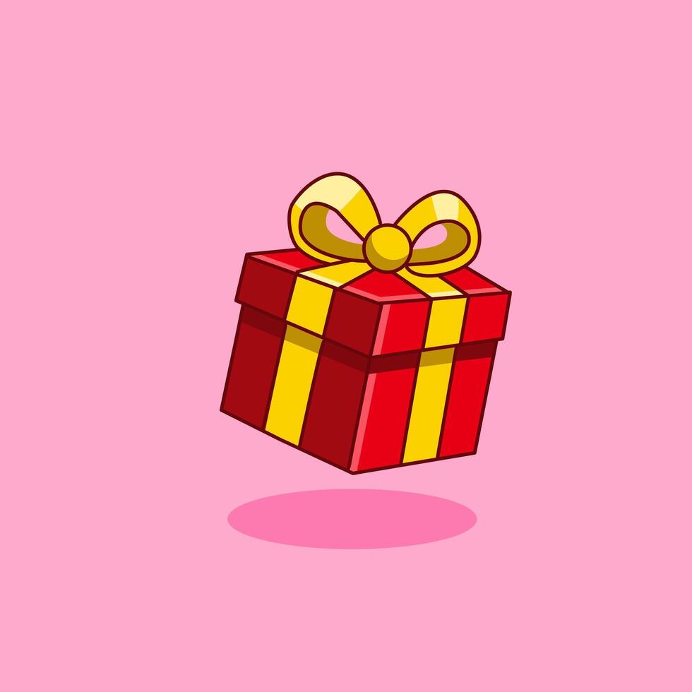 Red and Yellow Gift Box with Ribbon and Illustration Cartoon Design vector