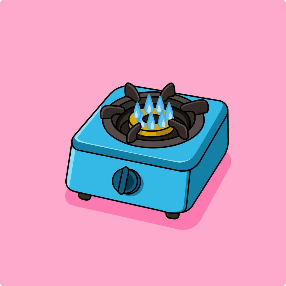 Cartoon Illustration of a Blue Gas Stove with Flames Illustration vector