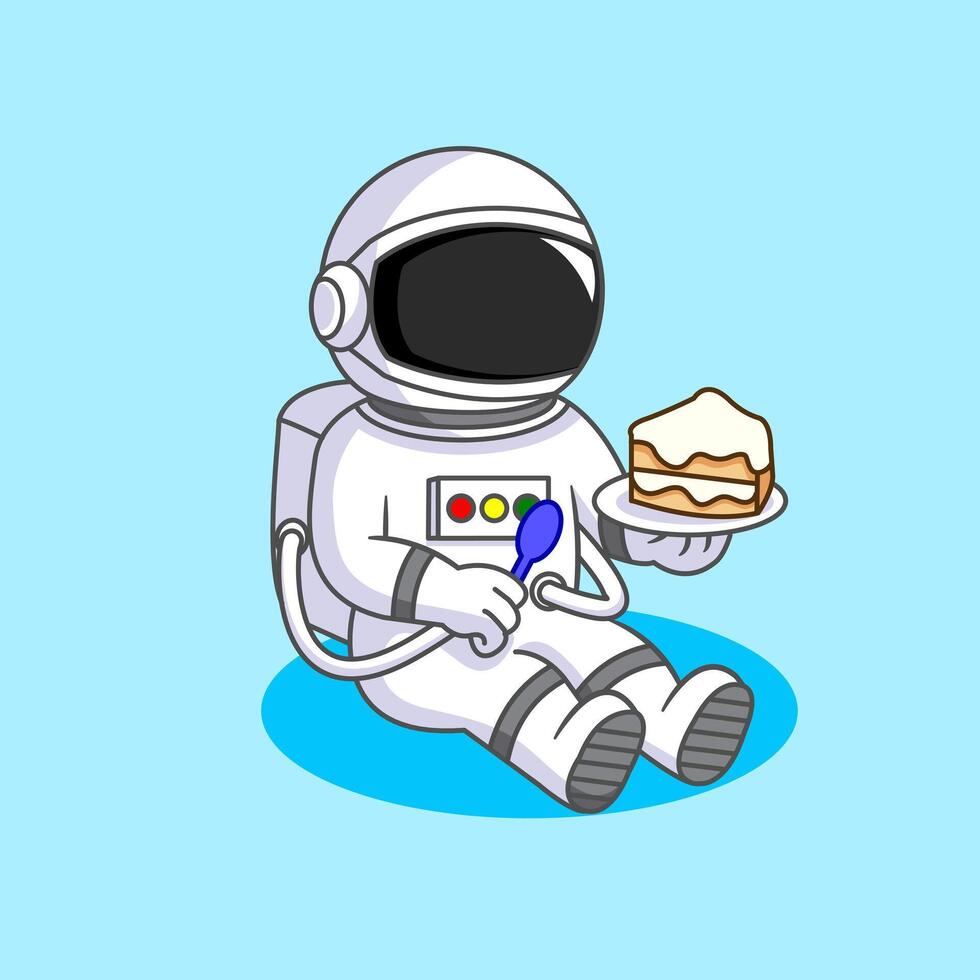 Astronaut Enjoying Cake in Space Illustration Cartoon Design vector