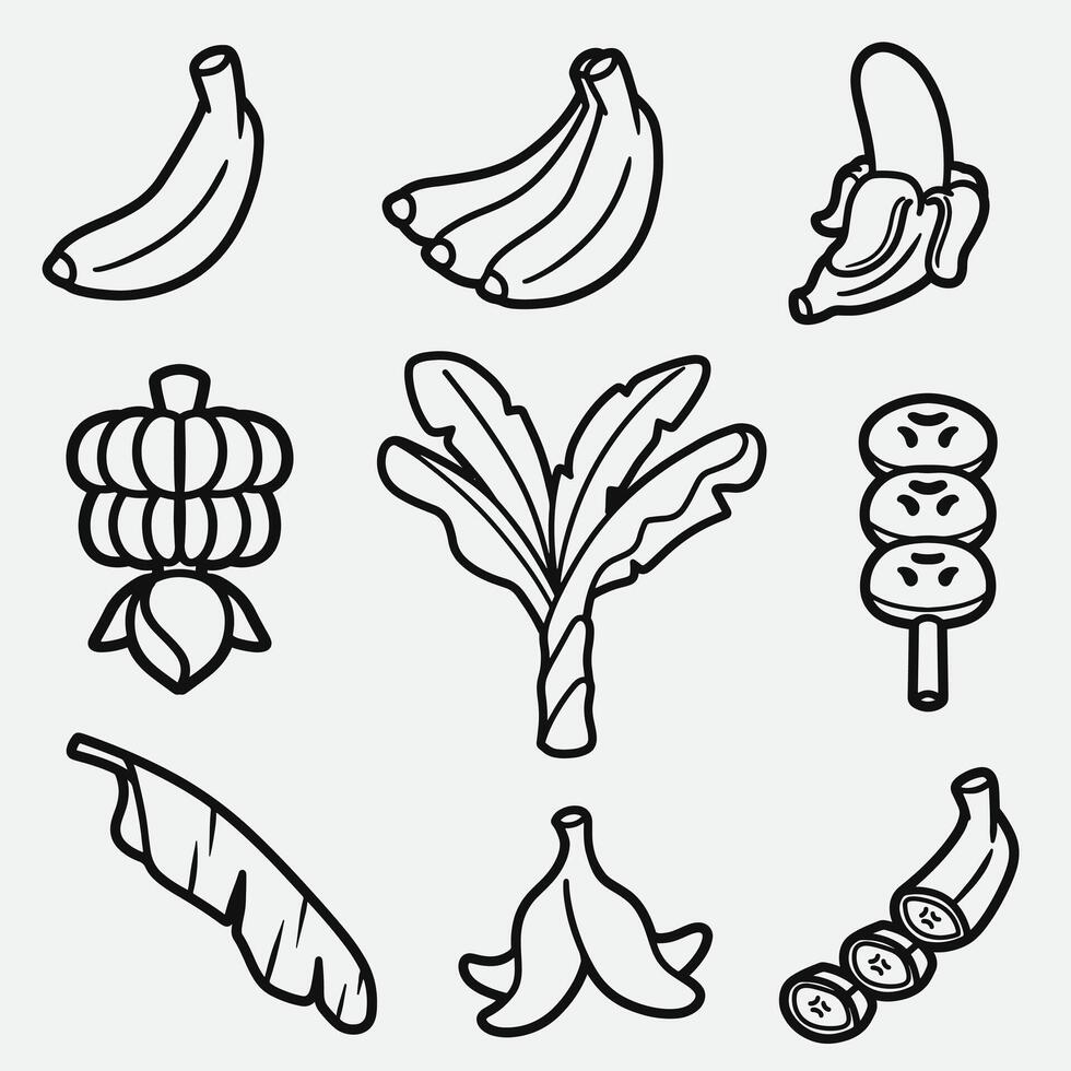 set of banana with outline style good for symbol, icon, element design, coloring book, coloring page, etc vector