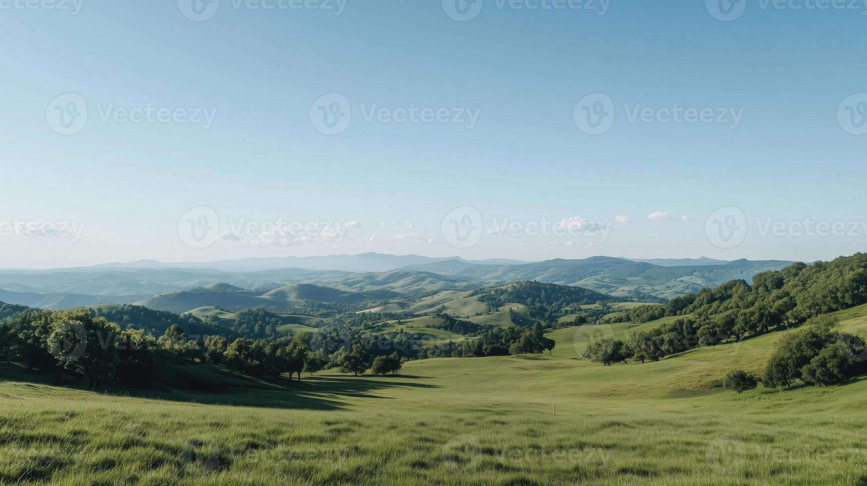 A green field with hills and trees photo