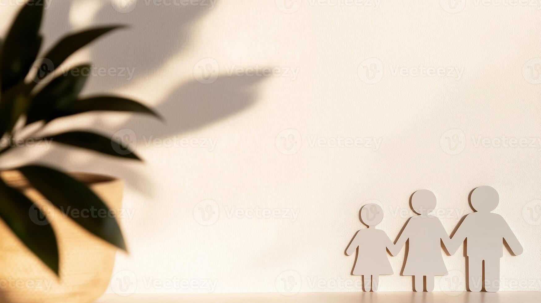 Family paper cutout on a white wall photo