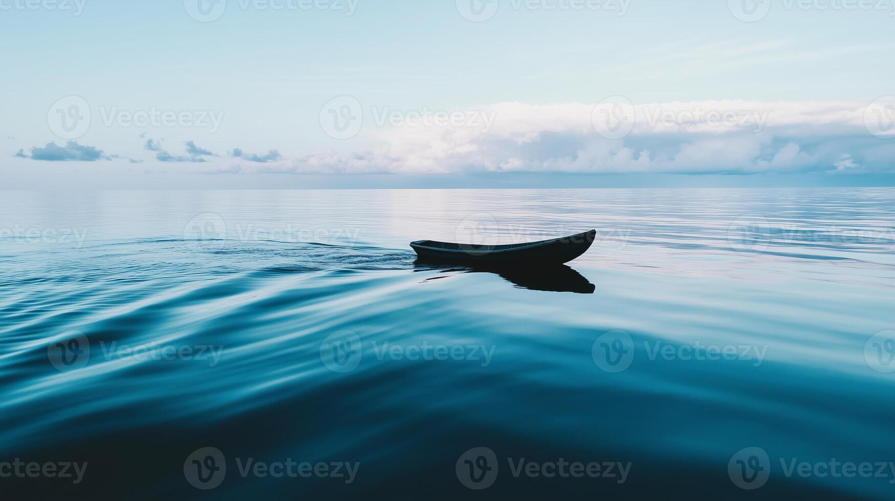 A boat floating in the ocean with a cloudy sky photo