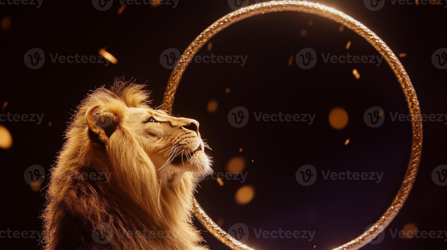 Stuffed lion in circus ring performing tricks photo
