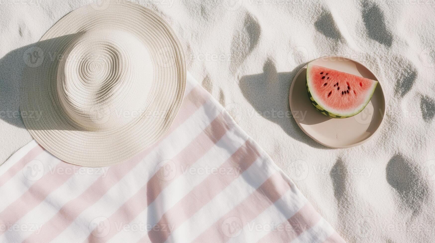 top view beach towel in neutral color stripes photo