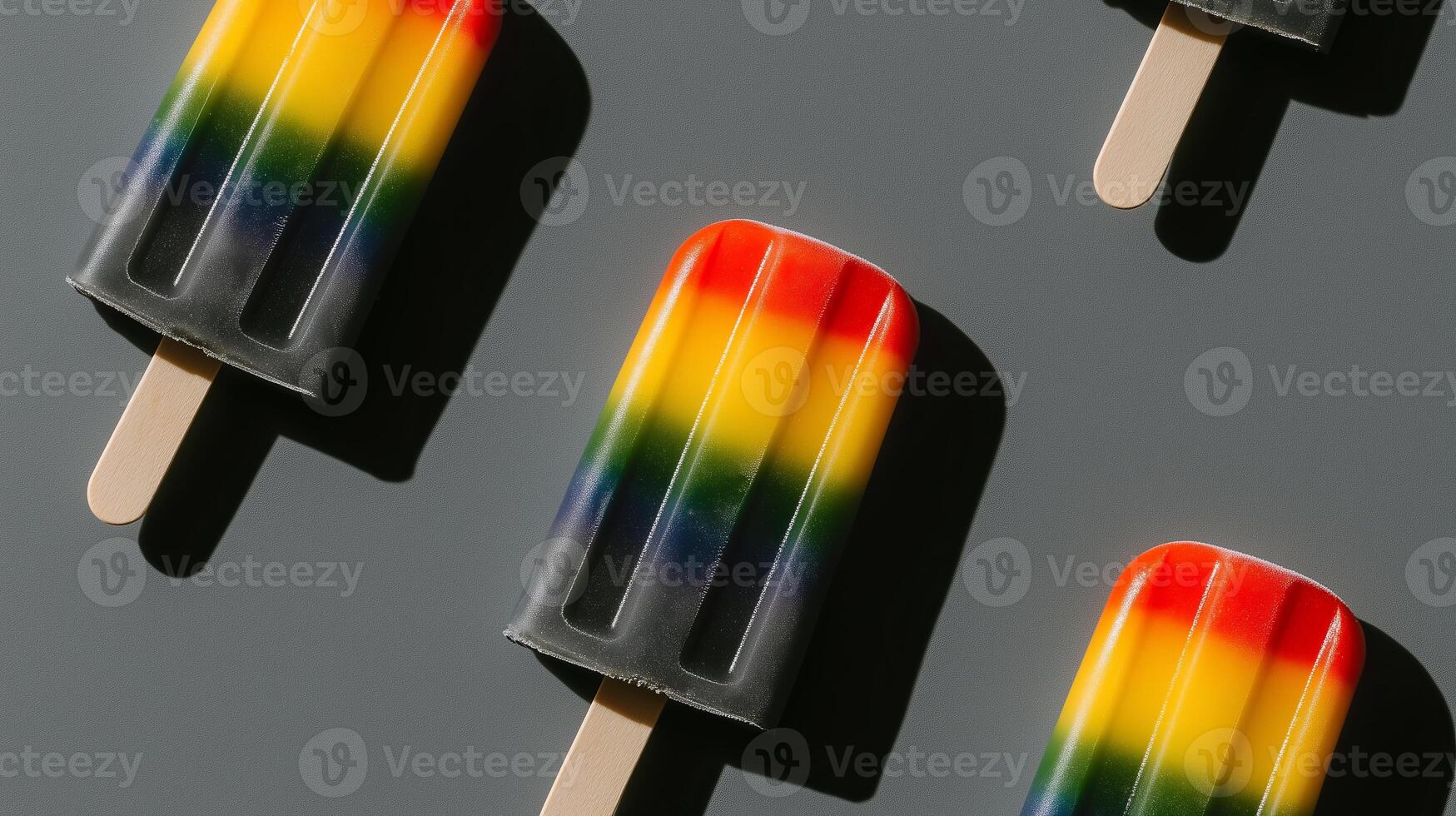 Colorful rainbow patterned popsicles. photo