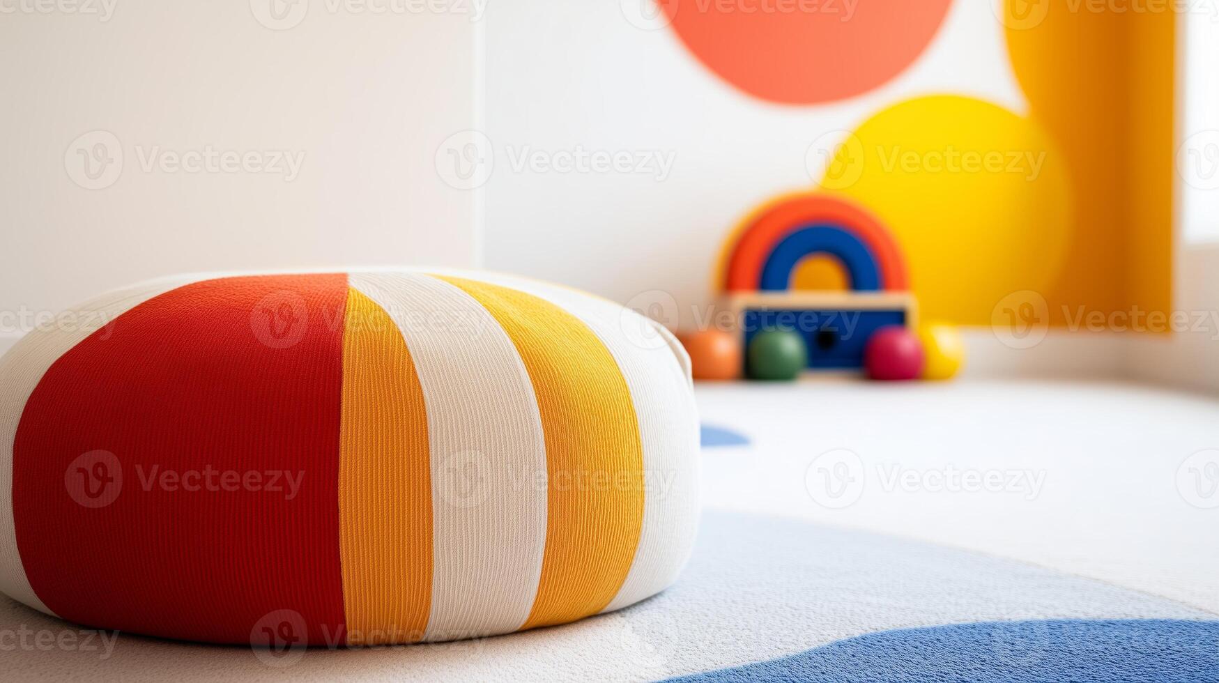 A colorful ottoman in a room photo