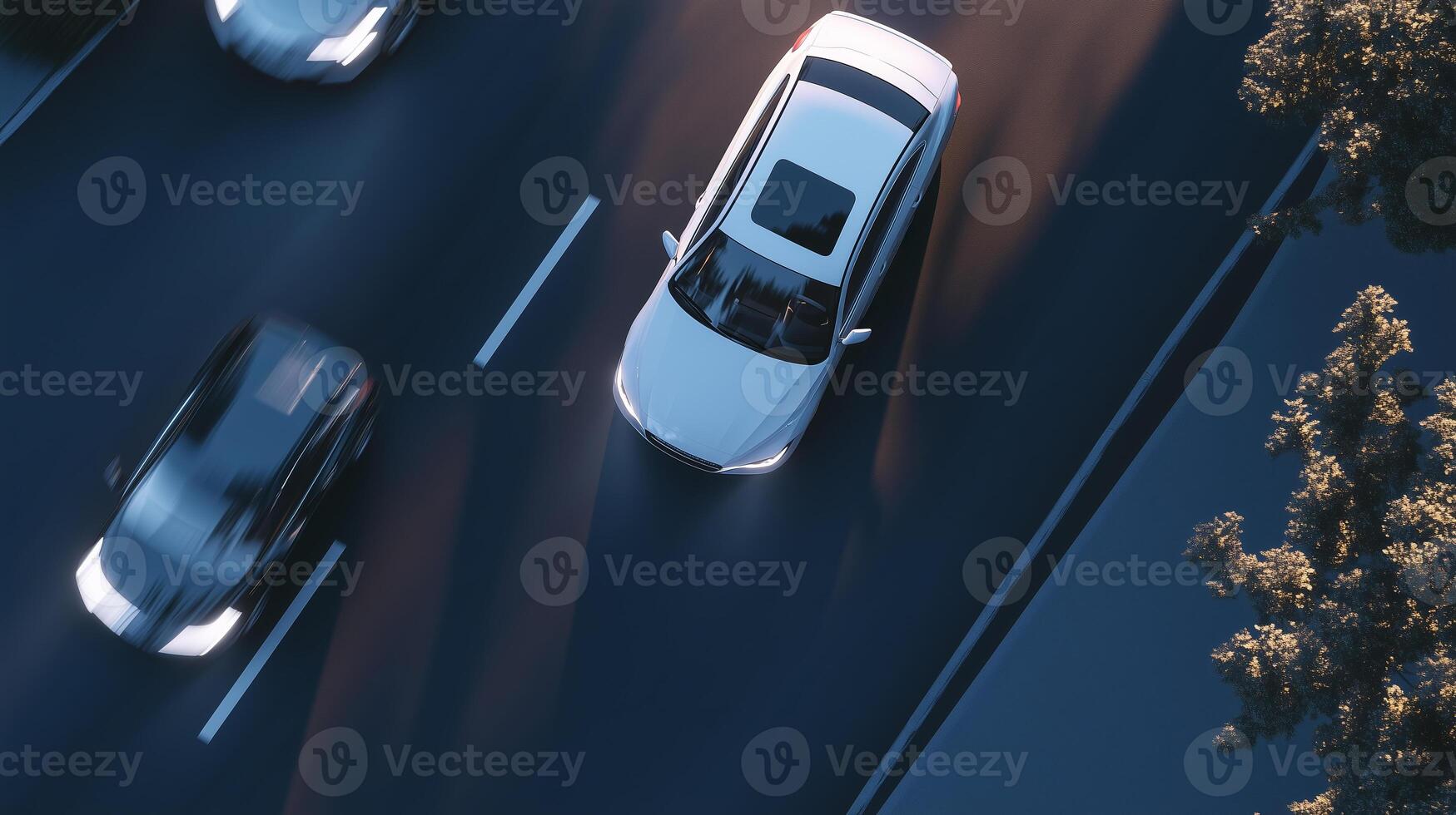 Cars driving on a highway at night photo