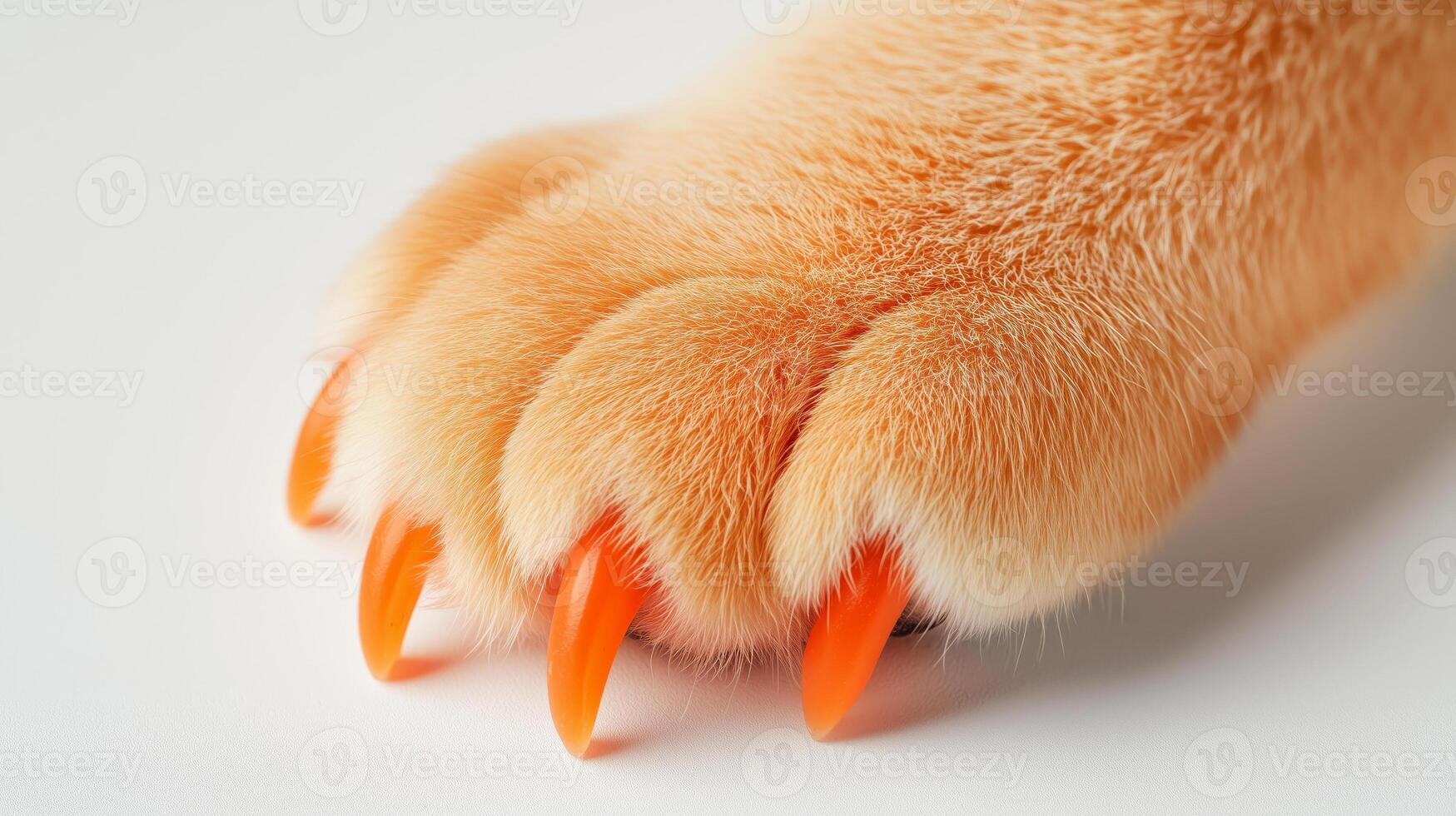 A reddish paw with sharp orange claws on a white background photo