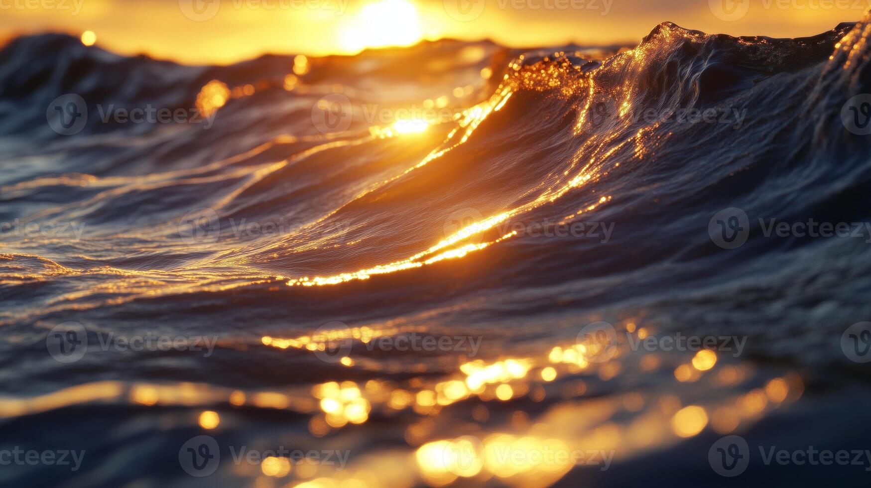 Large amount of waves in ocean at sunset photo