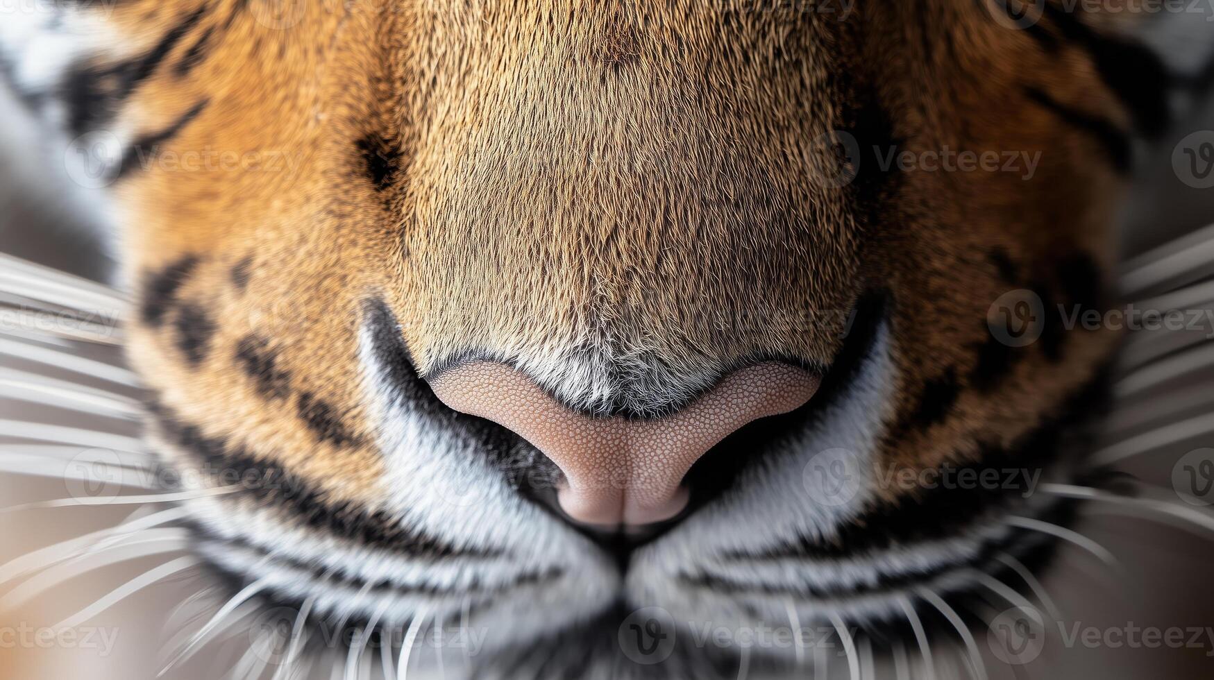 Macro close-up of a tigress's nose with detailed fur and whiskers photo