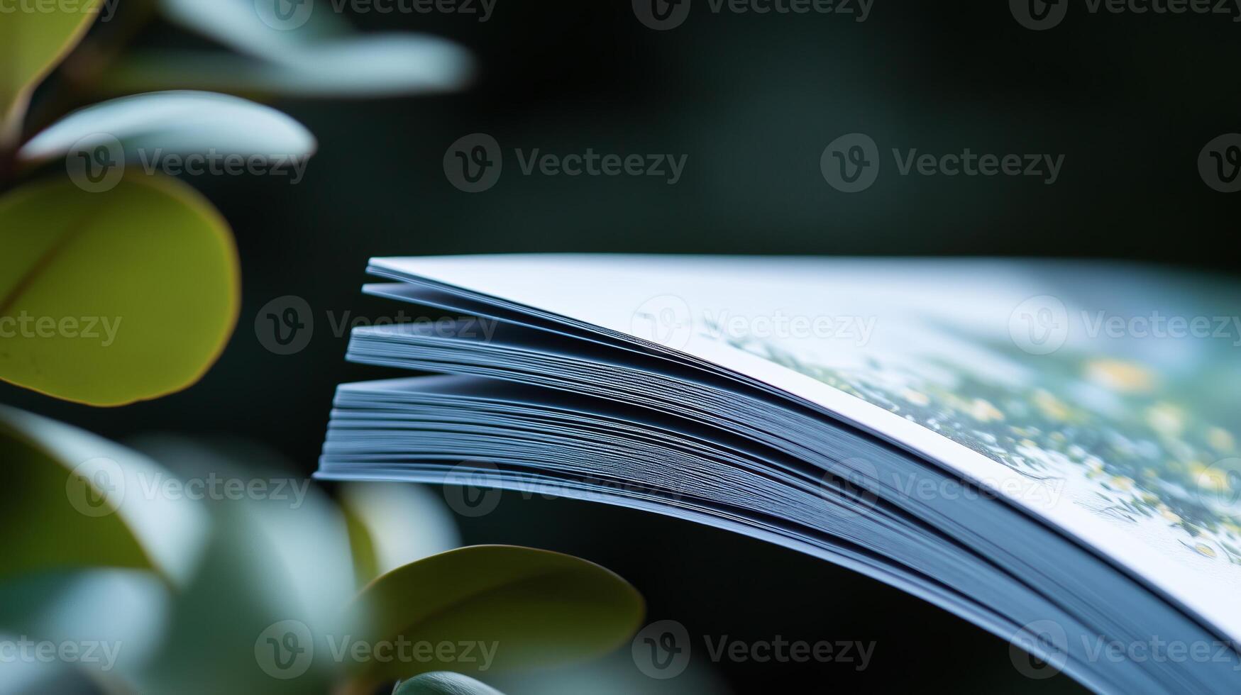 A book is open on a plant photo