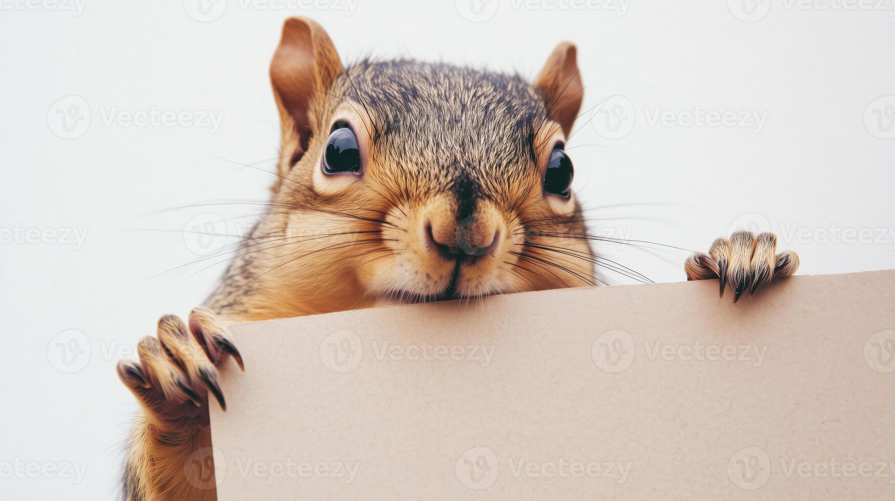 A squirrel holding a blank piece of paper photo