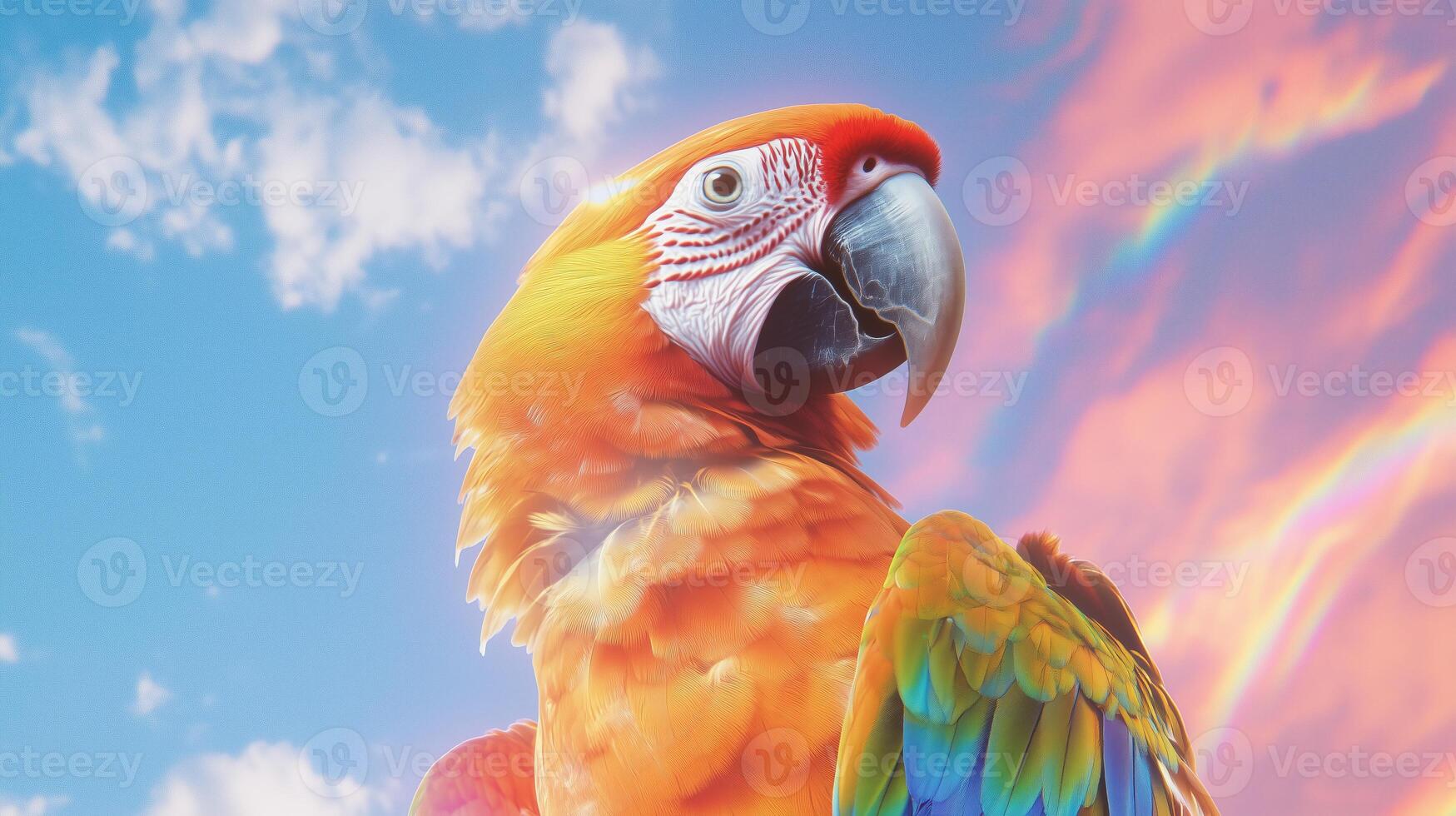 A colorful parrot is standing on a branch photo