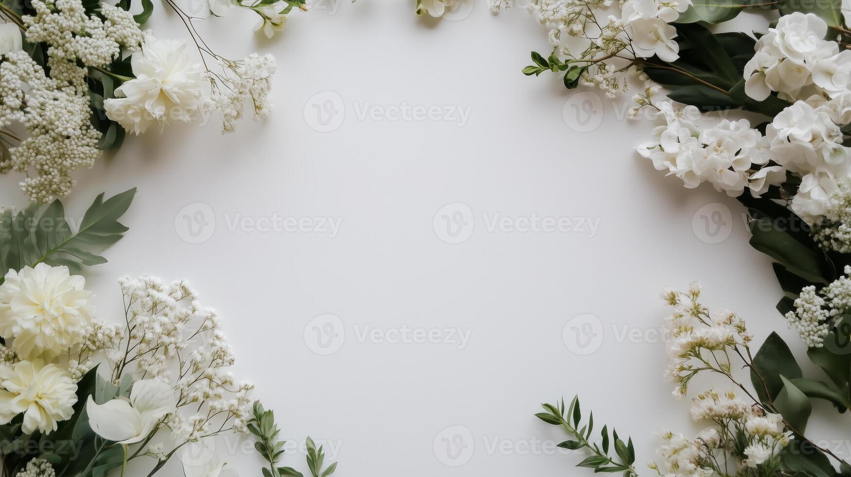 Flowers arranged in a circle on a white background photo