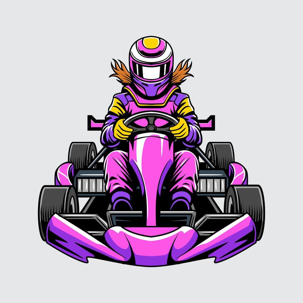 Go-Kart pink color isolated with woman driver on a light background for poster, t-shirt print, business element, sticker, vlog, and card vector