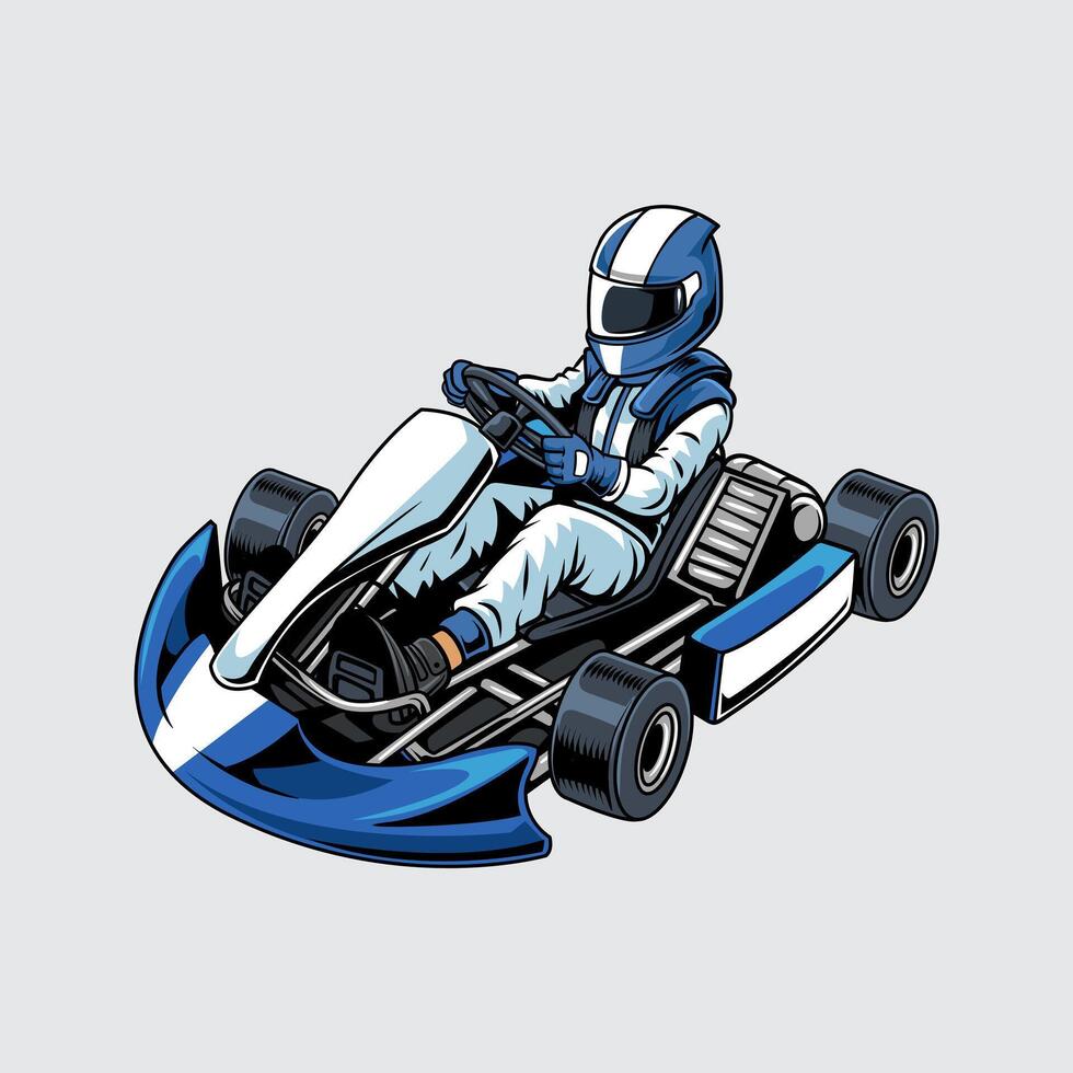 Go-Kart blue color sports with man driver isolated background vector